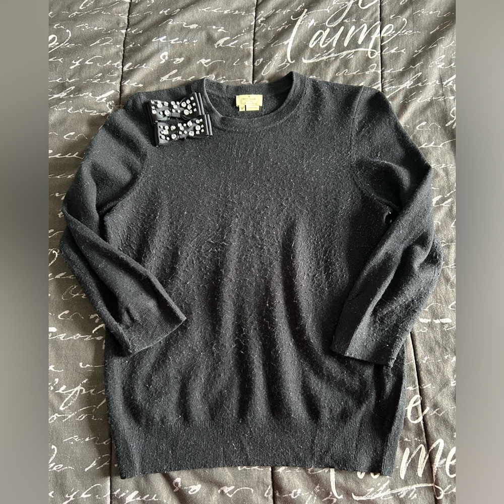 Kate Spade Black Embellished Crystal Bow Sweater Size Medium - Picture 2 of 8